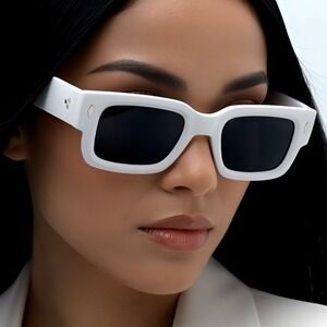 White Square Frame Sunglasses Retro Fashion Bold Trendy  Shades Gafas Lentes New